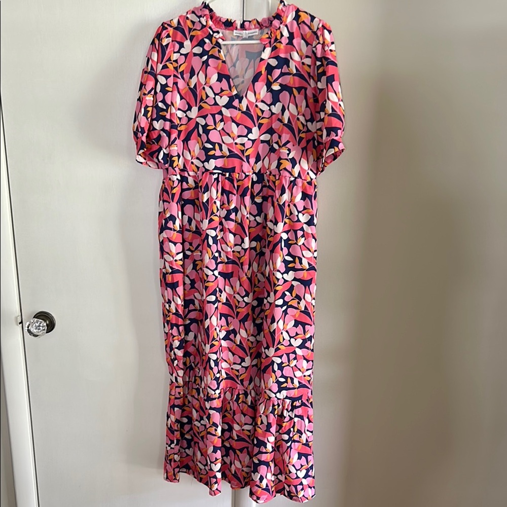 Chic Pink and Blue Patterned Maxi Dress